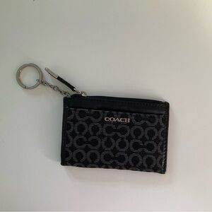 Coach Black Signature Card Holder with Key Ring